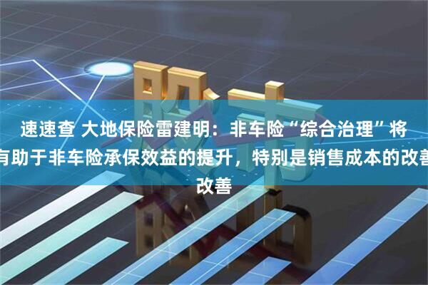 速速查 大地保险雷建明：非车险“综合治理”将有助于非车险承保效益的提升，特别是销售成本的改善
